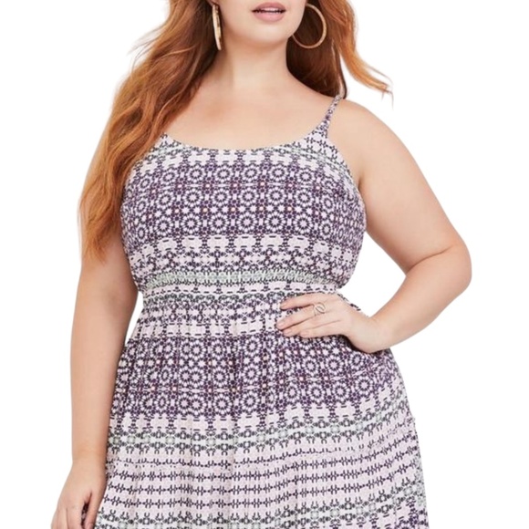 Torrid Maxi Challis Tiered Dress in Multicolored Geometric Print Size 1 (14/16) - Picture 4 of 8